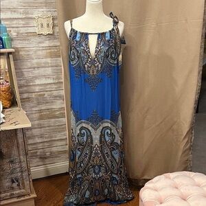 Hale Bob Blue Paisley Chiffon Maxi Halter Dress, NWT, L